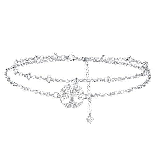 Hifeeled damen armband 925 sterling silber doppelkette kugelperlen verstellbar 16-4cm