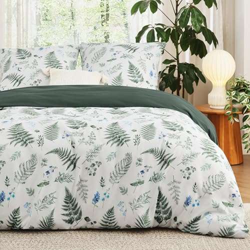 bedsure bettwäsche 200x200 cm 3-teilig mit 2 kissenbezügen 80x80 cm grün blumen wendebettwäsche