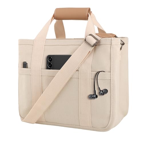 bvdfgk canvas tragetasche damen mit fächern, große crossbody-handtasche, weiß