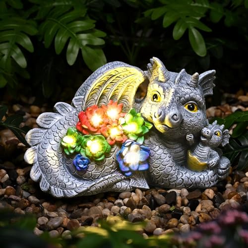 umikk drachenfiguren gartendeko mit solarlampe, geschenke für gartenliebhaber