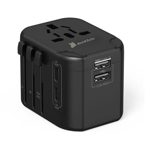 zunkfulu reiseadapter weltweit, universeller reisestecker mit 2 usb-c, 2 usb-a