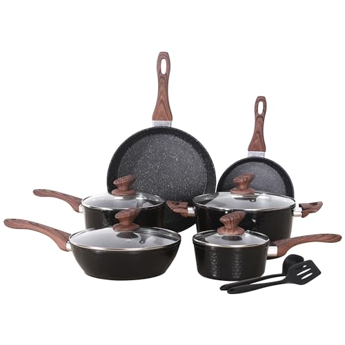 induktion topfset 12-teilig dishdelight mit granitbeschichtung und glasdeckeln schwarz