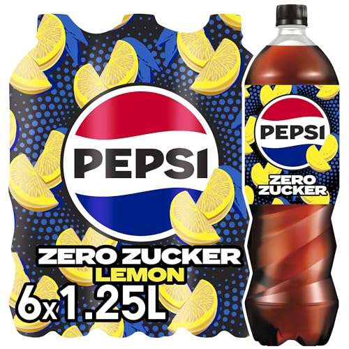 pepsi zero zucker lemon, zuckerfreies koffeinhaltiges cola mit zitronengeschmack, einweg (6 x 1.25 l)