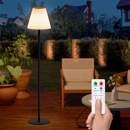 solar stehlampe outdoor mit lichtsensor dimmbar rgb und warmweiß, postlucky kabellos 2-in-1