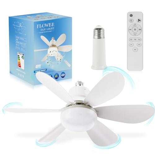 okyuk deckenventilator mit licht, dimmbar, 48 cm, e26/e27, leise, fernbedienung, weiß