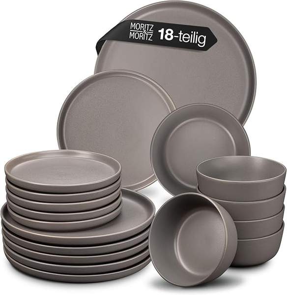 moritz & moritz crockery set 18 teile für 6 personen grau steinzeug teller set