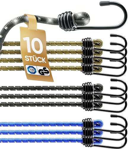 heldenwerk expander set 10 stück mit haken elastisch 30-100 cm für camping und transport