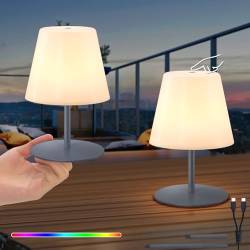 RWWR LED Tischlampe kabellos 2er Set mini Akku 8 Farben USB-C für Indoor Outdoor