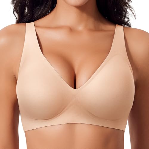 ganado damen bh tief v-ausschnitt nahtlos push up bralette bügellos bustier beige m