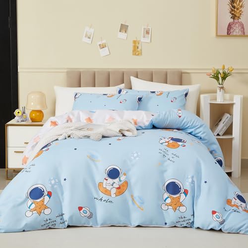 freyamy kinderbettwäsche 155x220 sterne astronaut rakete mikrofaser mit kissenbezug 80x80