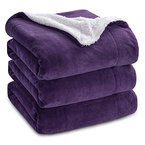 bedsure kuscheldecke violett, warme sherpa wolldecke 230x270 cm, flauschige couchdecke