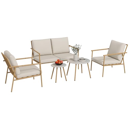 outsunny gartenmöbel-set 5-tlg. mit 2 sesseln, zweisitzer, couchtisch, creme