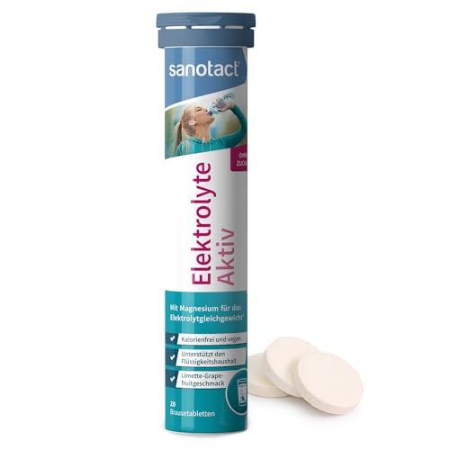 elektrolyte aktiv sanotact - 20 brausetabletten mit magnesium, natrium, kalium, kalorienfrei, vegan, limetten-grapefruit