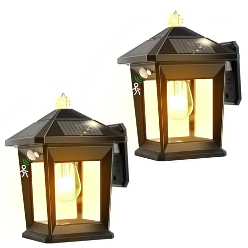 nodfens solarlampen außen, 2 stück solar wandleuchten mit bewegungsmelder, ip65 wasserdicht