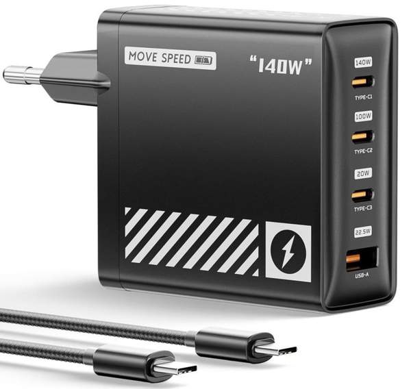 move speed 140w usb c pd 3.1 gan ladegerät 4-port für 35,69 euro