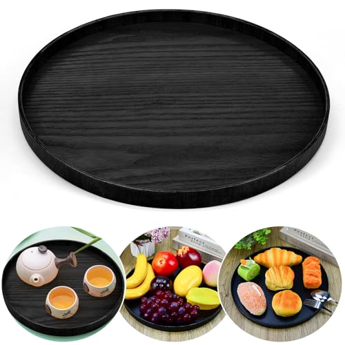 dtyguixe rundes holztablett 30cm dekotablett serviertablett schwarz für getränke und kosmetik