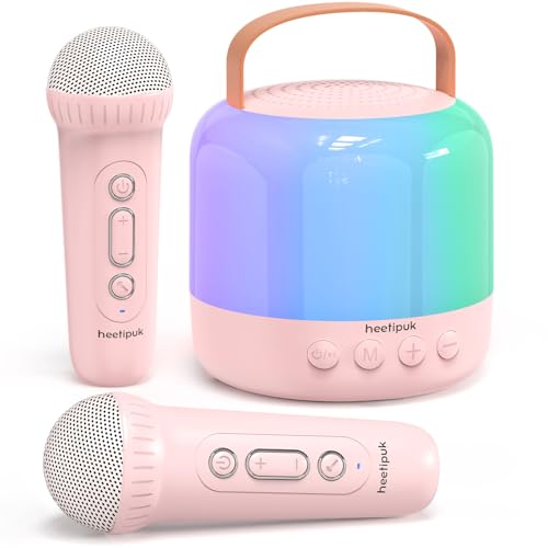 karaoke maschine für kinder mit bluetooth und mikrofonen, tragbar rosa 3-11 jahre