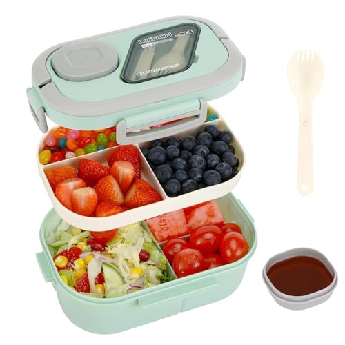 kasanni lunch box mit fächern, bento-box, lunchcontainer für kinder und erwachsene, grün