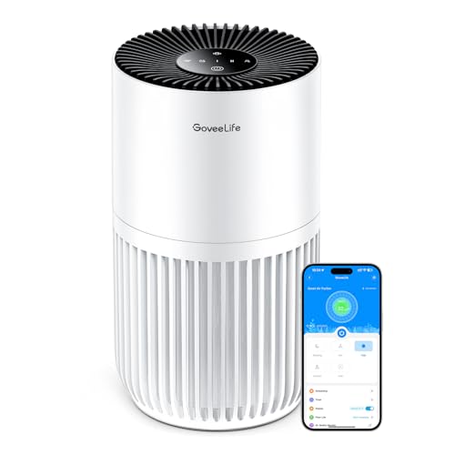 goveeLife mini luftreiniger hepa filter mit alexa steuerung, 3 geschwindigkeiten, timer