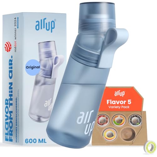 air up Trinkflasche 600 ml blau mit 5 zuckerfreien Duft-Pods und Strohhalm