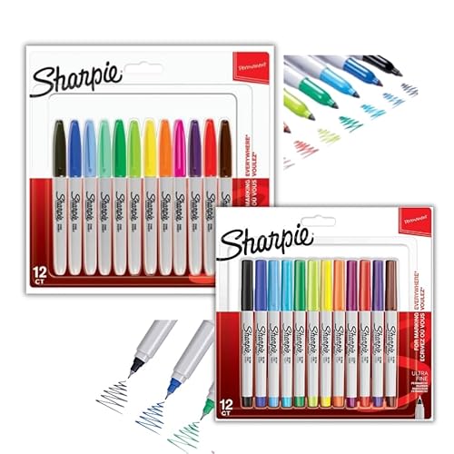 sharpie permanentmarker 2x 12 stück feine spitze für kräftige details, ultrafeine spitze