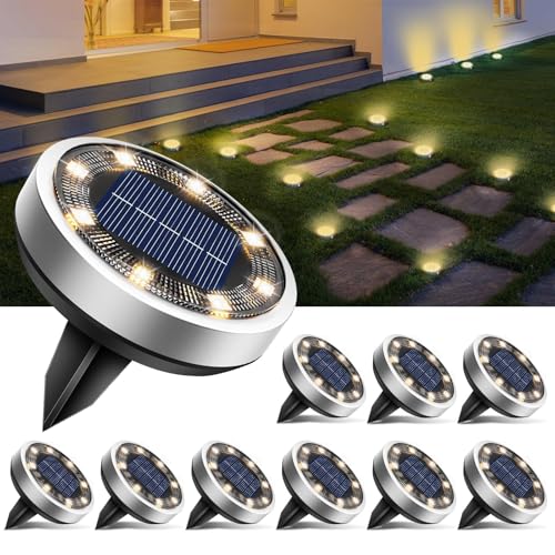 btfarm 10 Stück solar bodenleuchten aussen, 8 led wasserdicht für garten rasen patio