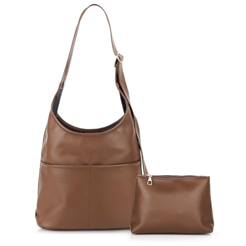 aeeque umhängetasche damen, handytasche braun mit geldbörse aus pu leder, mittelgroß
