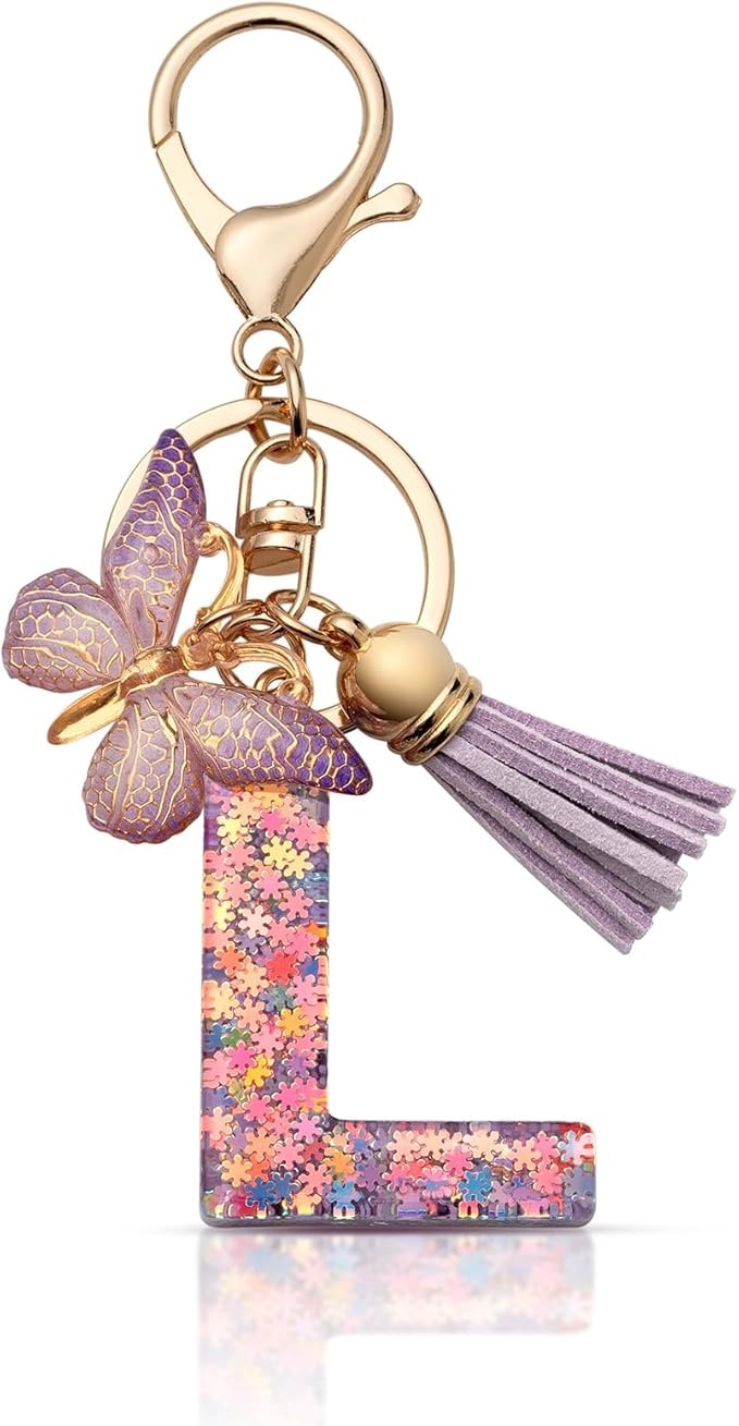 Schlüsselanhänger Buchstabe L mit Schmetterling für Mädchen und Frauen, lila