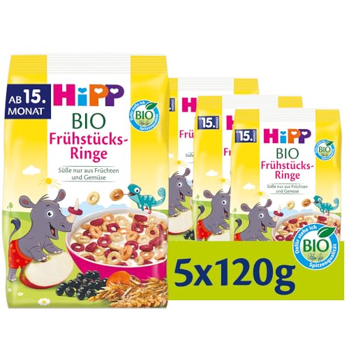 hipp bio frühstücks-ringe kindermüsli ab 15. monat, ohne zucker, 5 x 120g