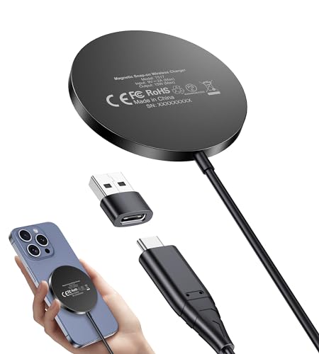 mag-safe ladegerät kabellos für iphone 15/14/13, magnetische ladestation, induktives ladepad für airpods, schwarz