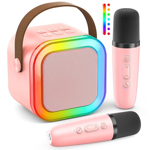 Produktbild: karaoke maschine kinder rosa, geschenk für mädchen 3-12 jahre, 2 mikrofone