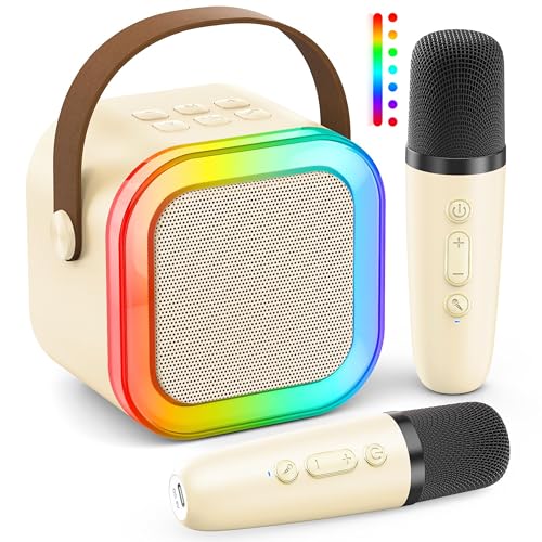 ankuka karaoke maschine kinder mini karaoke anlage mit 2 mikrofonen beige 3-12 jahre