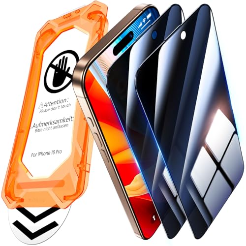 Produktbild: uniqueMe displayschutzfolie für iPhone 16 Pro, gehärtetes glas, datenschutz, 2er pack