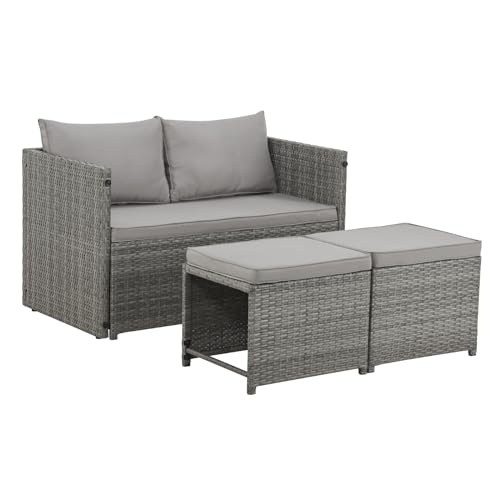 rattan lounge set svita athina 2in1 sitzgruppe outdoor balkon gartenmöbel grau