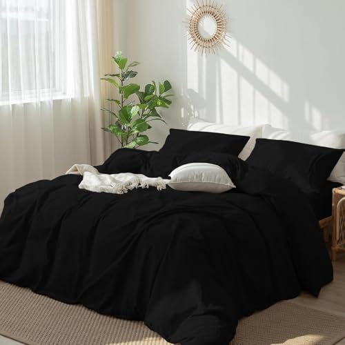 dxhome bettwäsche schwarz 220x240 cm baumwolle 3-teilig mit kissenbezügen 80x80 cm
