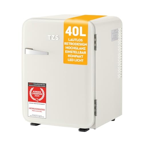 retro minikühlschrank 40l lautlos von tzs first austria, vintage-design, cremefarben