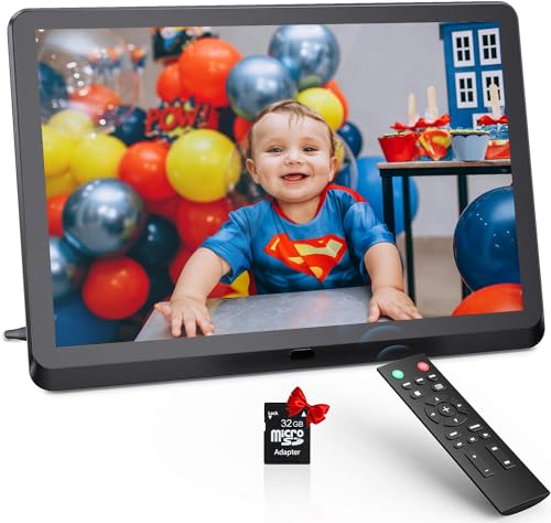 famBrow 10 Zoll digitaler bilderrahmen mit 32GB SD, fernbedienung, video musik bild wiedergabe, wecker uhr