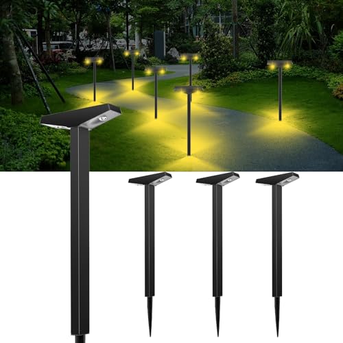 Bigzom solarlampen für außen, 4 stück warmweiß, ip65 wasserdicht, mit verlängerungsstange
