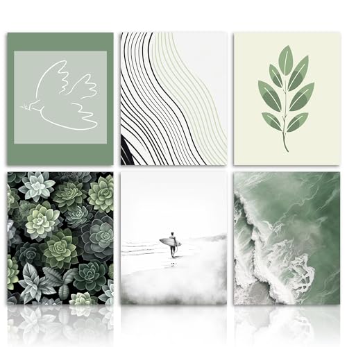 Dazzlewall wandbilder set 6er, salbei grün botanische drucke für wohnzimmer schlafzimmer 20x25cm