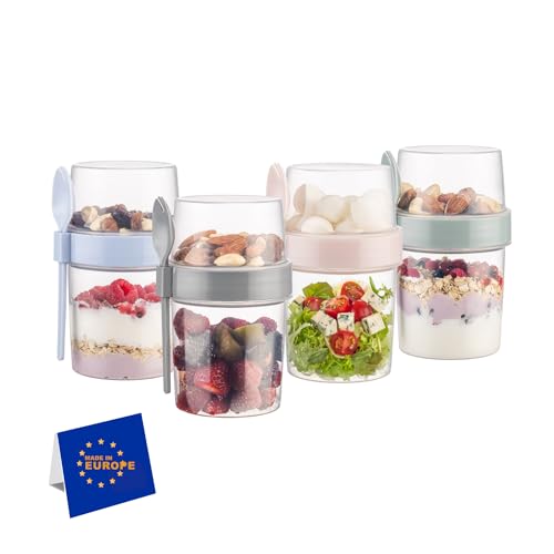 idoby cereal cups to go, set aus 4, joghurt und cornflakes behälter, 550 ml