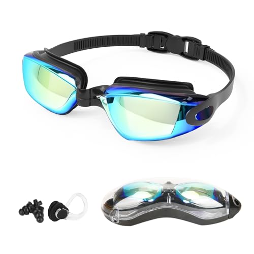 tenlaitech schwimmbrille anti fog uv schutz weitblick nosenclip ohrenstöpsel