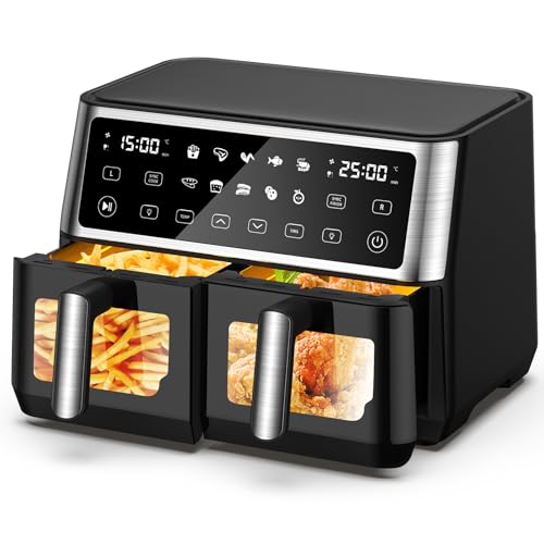 hot air fryer 10 l dual zone mit sichtfenster, 10-in-1 programm, touch screen