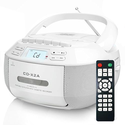 greadio tragbarer cd player boombox kassettenspieler bluetooth fm radio weiss