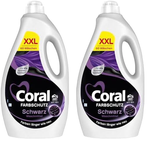 coral farbwaschmittel schwarz flüssig 60 wl, farbpflege kraft natürlicher herkunft, 2er pack