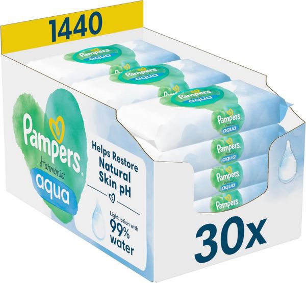 pampers harmonie aqua baby feuchttücher 1.440er pack für 40,72 statt 48