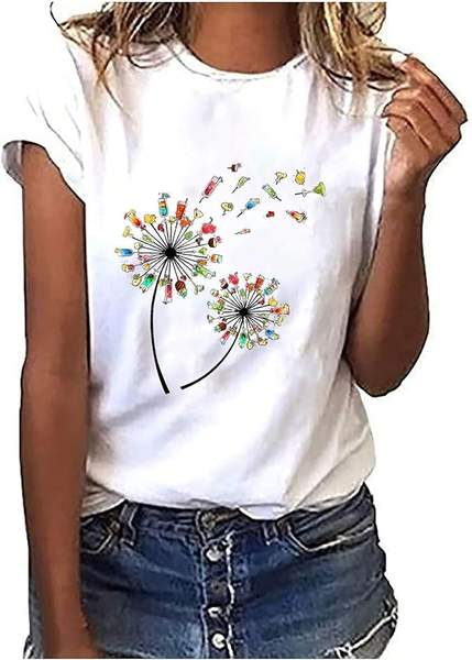 KOG Damen T-Shirt Kurzarm Lässig Tie-Dye Muster Baumwolle Basic Top Weiß XXL