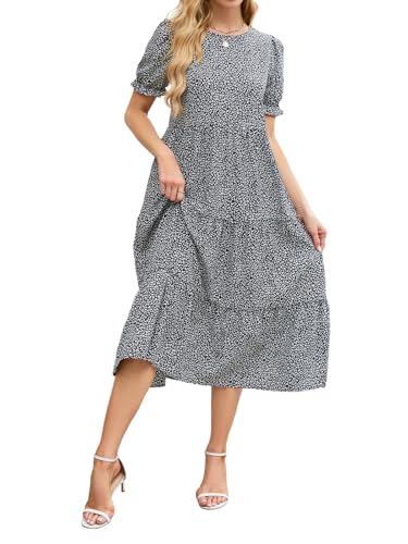 zetieny sommerkleid damen elegant a-linie kurzarm rundhals midikleid strandkleid