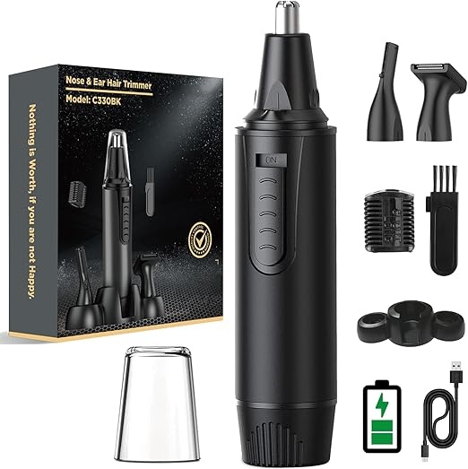 nasenhaartrimmer 3 in 1 für männer und frauen, usb wiederaufladbar, wasserdicht, schwarz