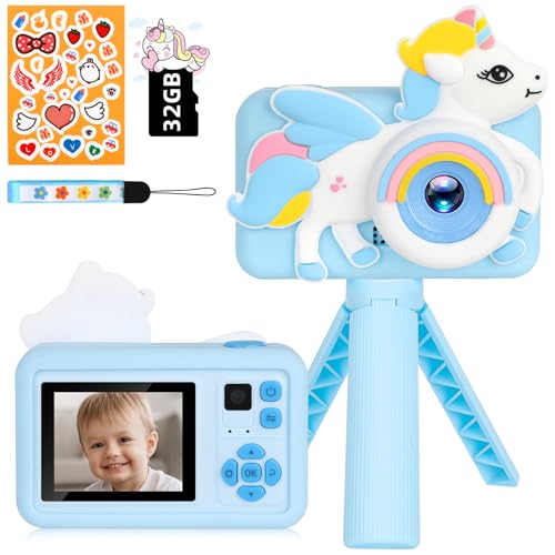 kinderkamera 1080p digitalkamera für kinder - selfie kamera mit 32gb für 3-12 jahre, blau