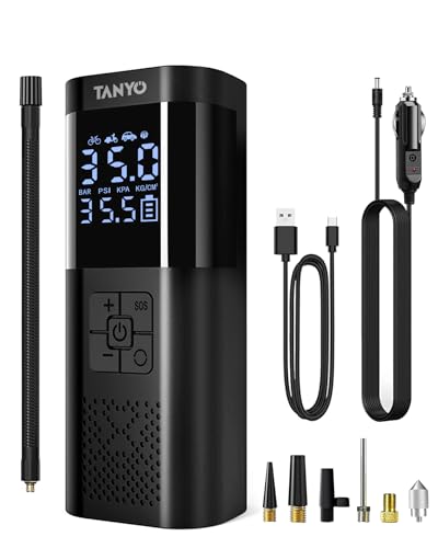 tanyo elektrische luftpumpe akku kompressor 150psi mini pumpe mit manometer und usb licht